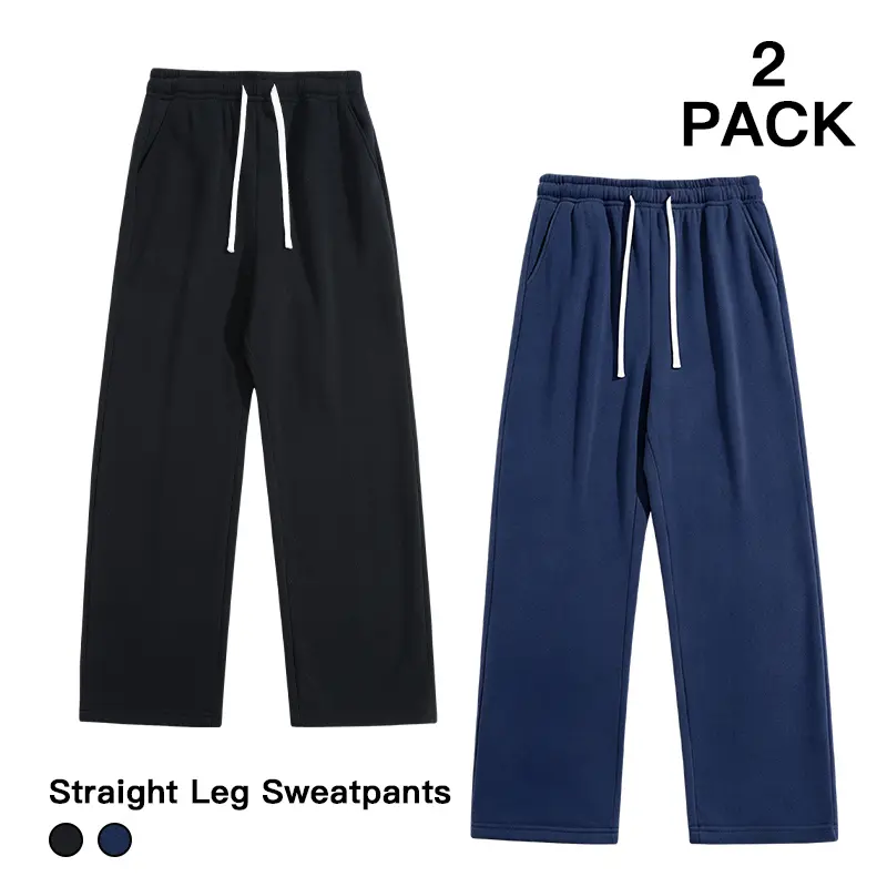 Men’s 2‑Pack Straight Leg Sweatpants Solid Black White Loose‑Fit Joggers For Gym Training Street Style Home Relax Wear