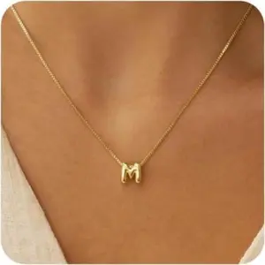 Dear Adorn Bubble Letter Necklaces for Women, 14K  Plated Letter Necklace, Dainty  Initial Necklaces for Women Personalized Bubble Pendant Name Necklace, Trendy