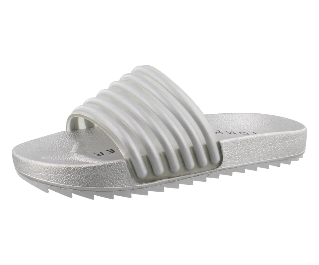 TOMMY HILFIGER Girls' Shylo Casual Slide Sandals - Open Toed, Signature Logo Accent, Solid Color, Flat Sole, Kids/Junior Summer Sports Footwear