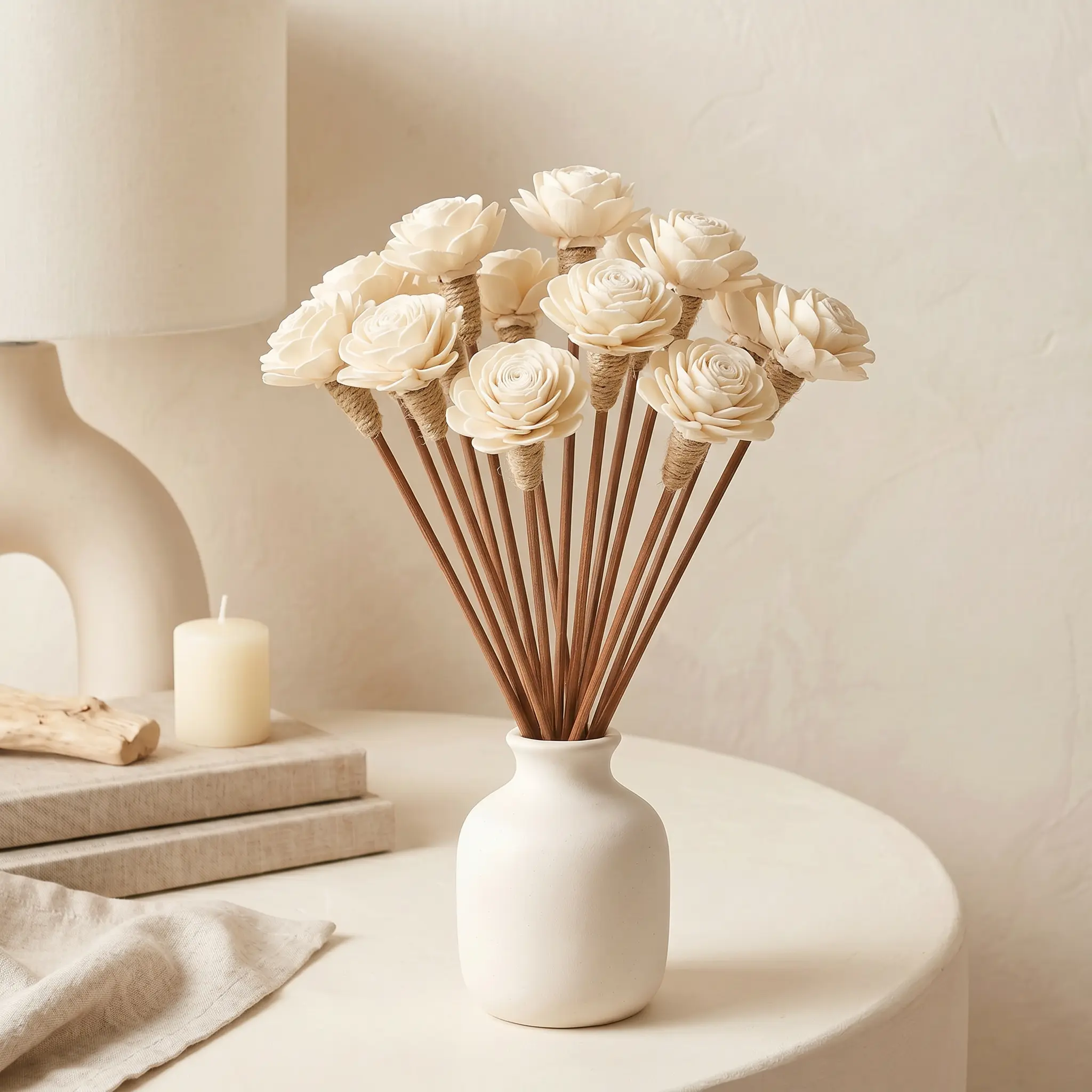 Sola Wood Flower Reed Diffuser Sticks 9" — 12 Pack | Boho Vase Filler | 3 Styles | Sunsum