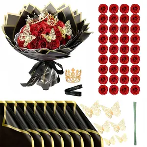 24/36 Pcs Glitter Roses Bouquet DIY Fake Flowers Set with 3D Butterflies Crown Alphabet Stickers Ribbon Mother's Day Gift for Mom Girlfriend Wife Women Valentine's Day Birthday Engagement Wedding Anniversary Graduation Gift TikTok Viral Aesthetic Craft