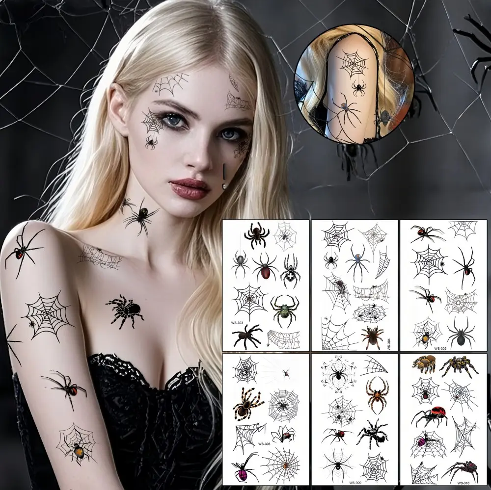 Halloween Fake Tattoos, 90 PCS Spooky Bat & Spider Web Designs, Temporary Makeup Stickers for Face & Body, Suitable for All Skin Types, Enhance Halloween Costume, Bat Shape, Arm, Halloween Makeup Kit