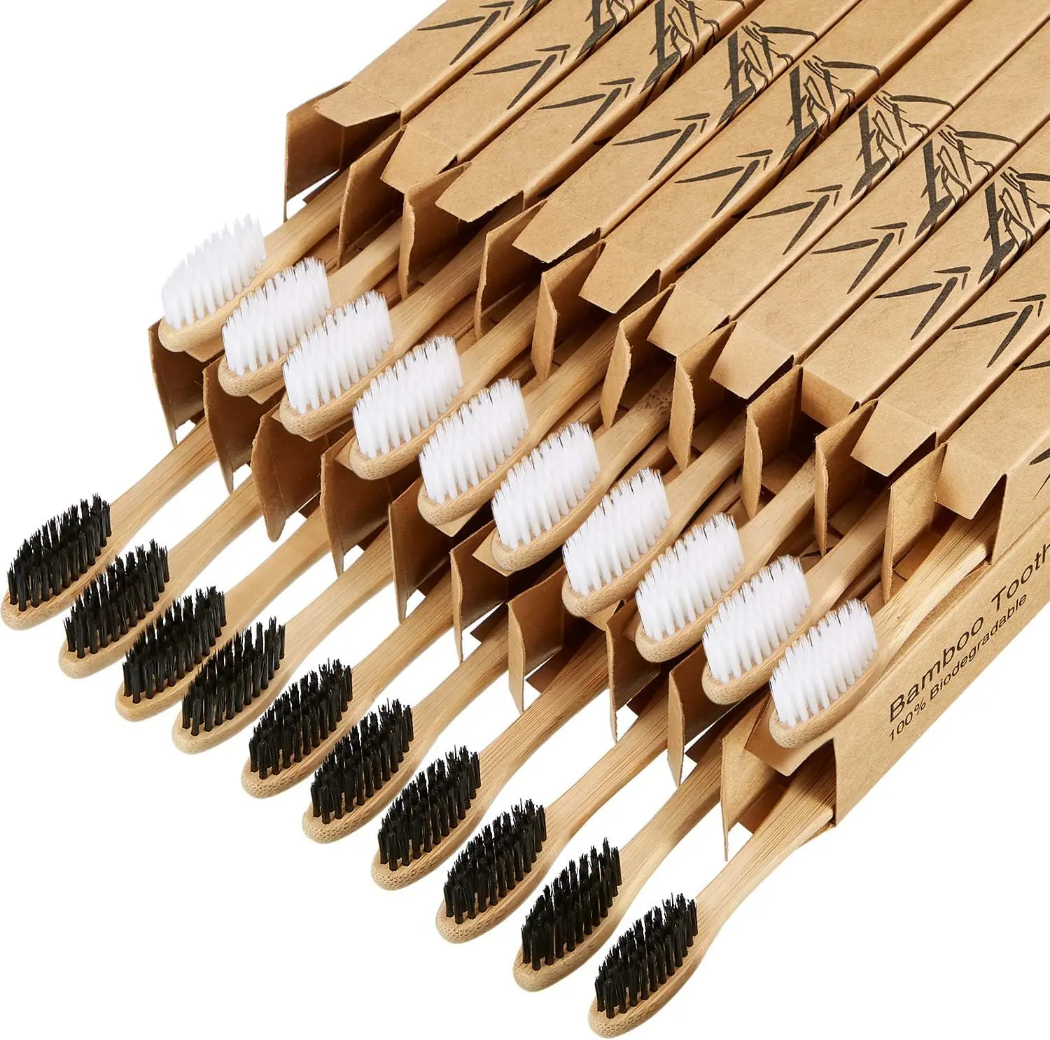 20 Count Bamboo Toothbrushes Soft Bristle Wooden Charcoal Toothbrushes Bulk for Adults Reusable Travel