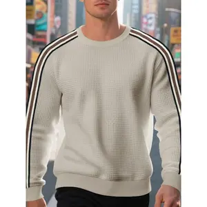 Men's Fall Outfits Colorblock Side Stripe Crew Neck Long Sleeve Sweatshirt for Daliy Wear, Old Money Casual Fashion Pullover for Men, Comfortable and Stylish Design��Essential for Man's Wardrobe.