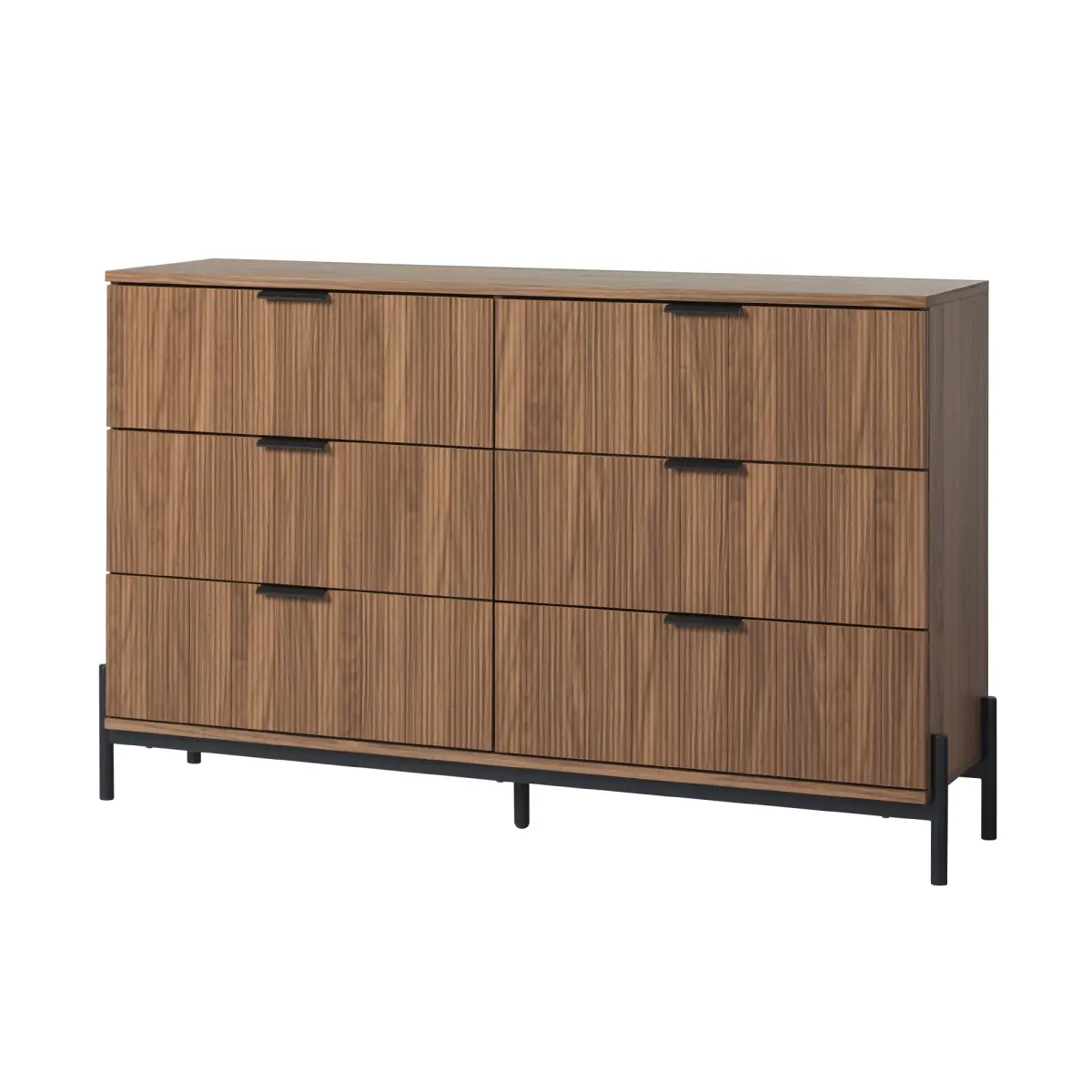 Walker Edison Mid-Century 6-Drawer Dresser - Reeded Front Drawers, 35.5x15.5x56 in., Mocha Indoor Cupboard Cabinet Furniture, Six Drawers