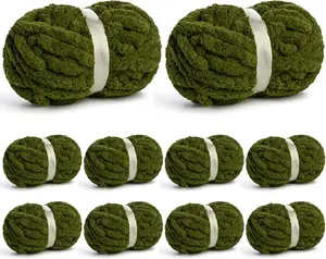 10 Pack of  Chunky Yarn for Hand Knitting,10# Super Bulky-Fluffy Chenille Yarn, 220 yds/70.5 oz Soft Thick Yarn for Crocheting Chunky Knit Throw Blankets.(Olive Green)