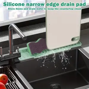 15.75x3.35 Inch Thick Non-Slip Silicone Drain Mat, Foldable Sloped Sink Drain Board, Narrow Edge Design, Dish Drying Rack, Dishwasher Safe & Easy to Clean, Drainboard Dish Drainers