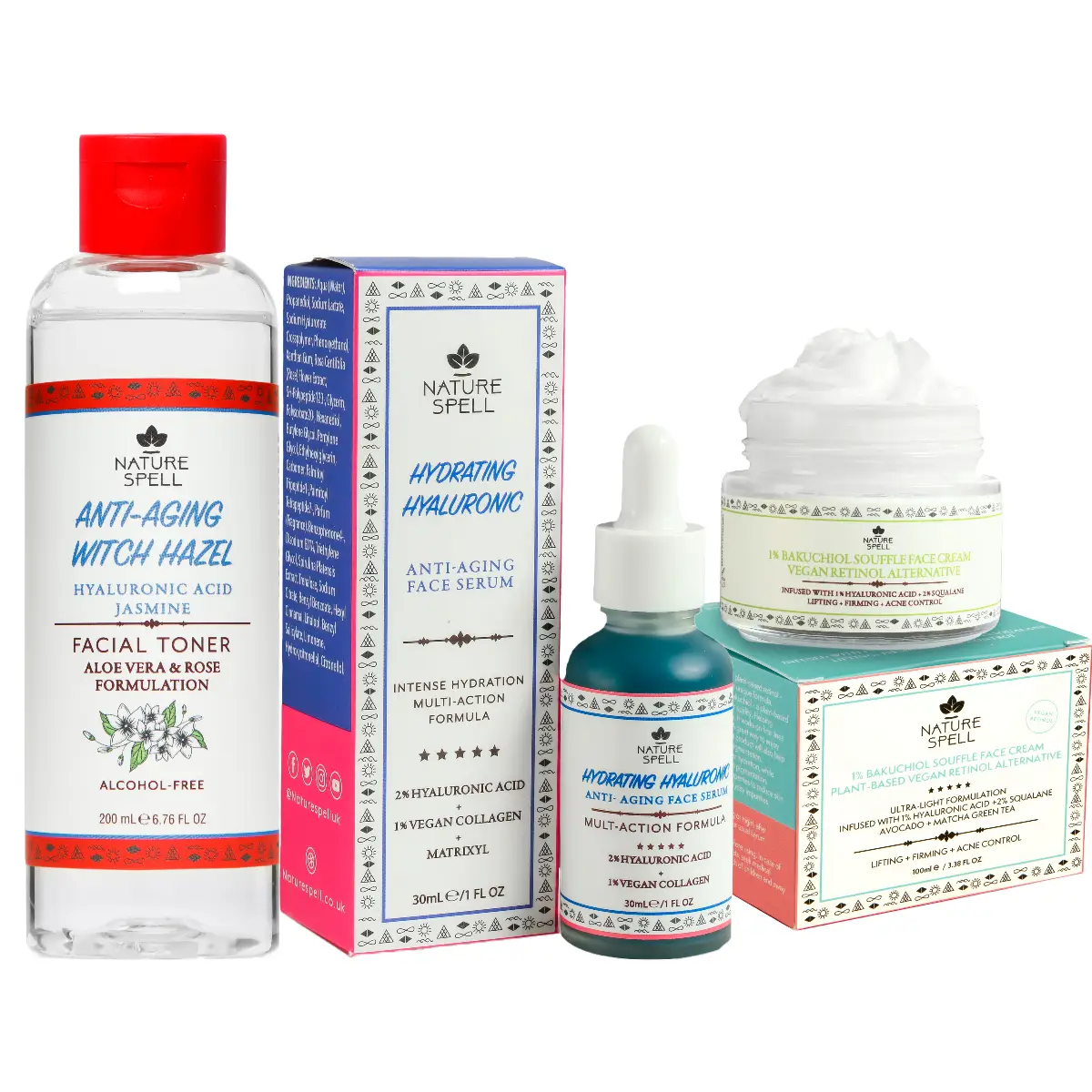 Nature Spell Hyaluronic Acid Anti-Aging Skincare Set - Toner + Serum + Moisturiser