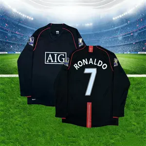 07 08 Away Retro Black Ronaldo 7 Long Sleeve Soccer Jersey
