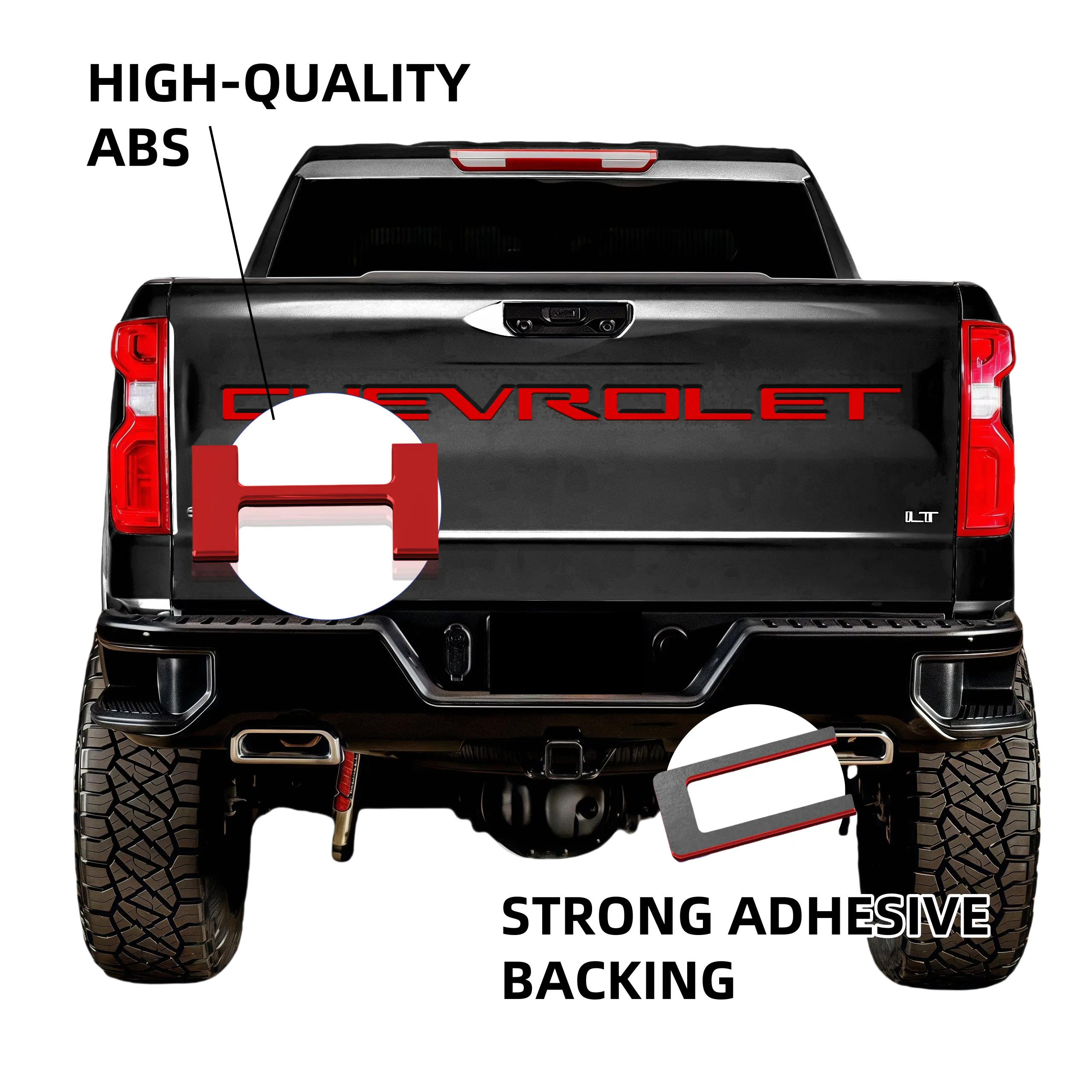 3D Raised tailgate inserts letters decal exterior accessories Compatible with Chevrolet Silverado 2019 2020 2021 2022 2023 2024 2025 Models Accessories ABS Plastic Anti FadeCoating Red