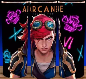 Arcane League of Legends Vi Anime Cup Mug Tumbler 20oz with Lid & Straw, Stainless Steel, Lightweight Design for Hydration - Reusable, Stylish