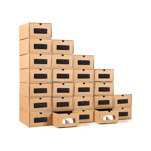 Special sale  24 Pack 13.8 9.3 x 5.3 Inches Stackable Box Lids Cardboard Drawer Boxes with Transparent Window Shoe Organizer for Shoes File Toys Storage