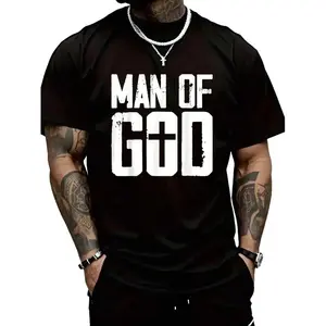 Unisex Cotton Graphic Tees, "Man Of God I Jesus" Print Sports Top, Comfortable Casual Wear T-Shirt