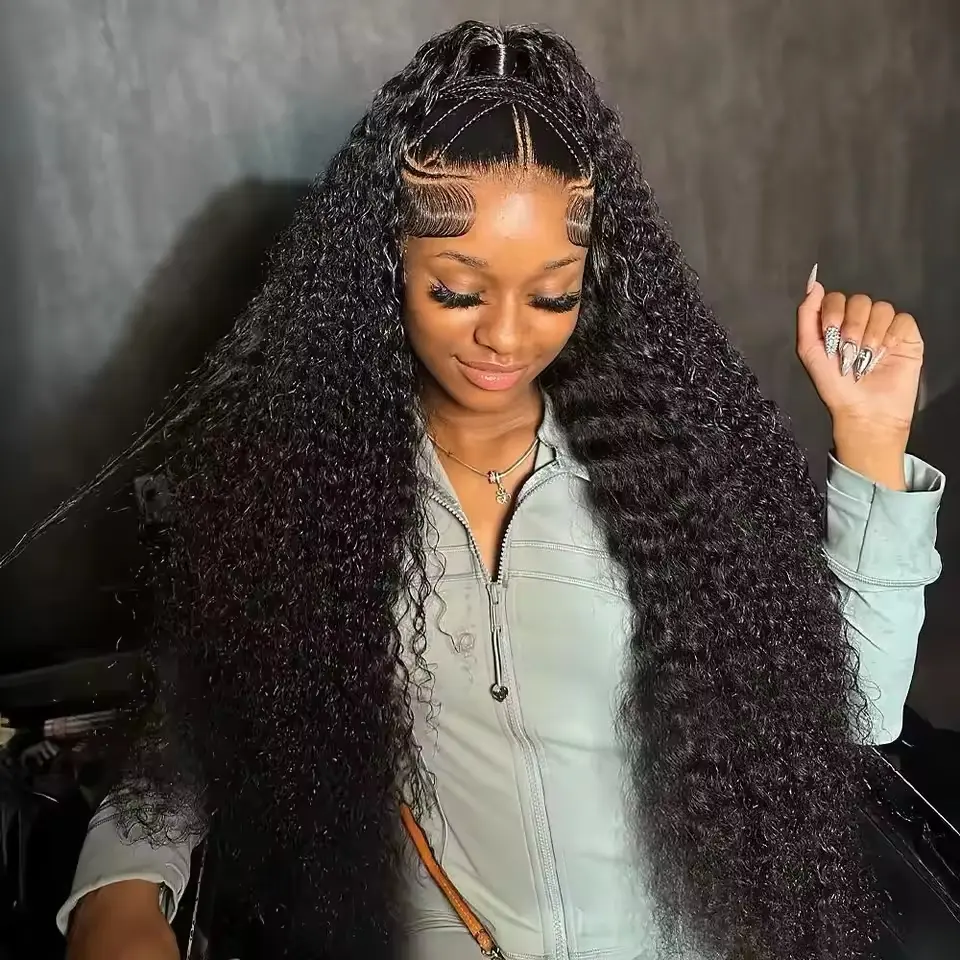 32 34 Inch 13x6 HD Deep Wave Lace Front Wigs Human Hair 180% Density Wet And Wavy Human Hair Wig Brazilian Virgin Curly Human Hair Wig For Women Glueless Lace Frontal Wigs With Baby Hair Pre Plucked Hairline Natural Color