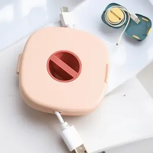 Portable Round Cable Organizer Charging Cord Storage Box Small Wire Manager for Home Travel Anti Tangle Detachable Data Cable Winder Multi Functional Cord Management Desktop Car Accessory Desk Accessories