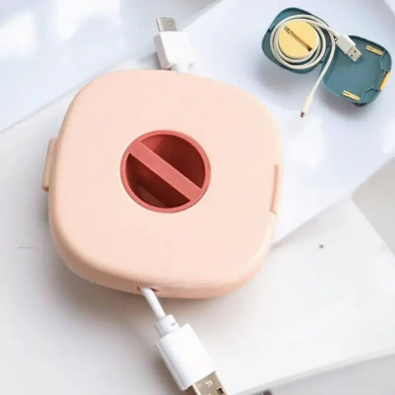 Portable Round Cable Organizer Charging Cord Storage Box Small Wire Manager for Home Travel Anti Tangle Detachable Data Cable Winder Multi Functional Cord Management Desktop Car Accessory Desk Accessories
