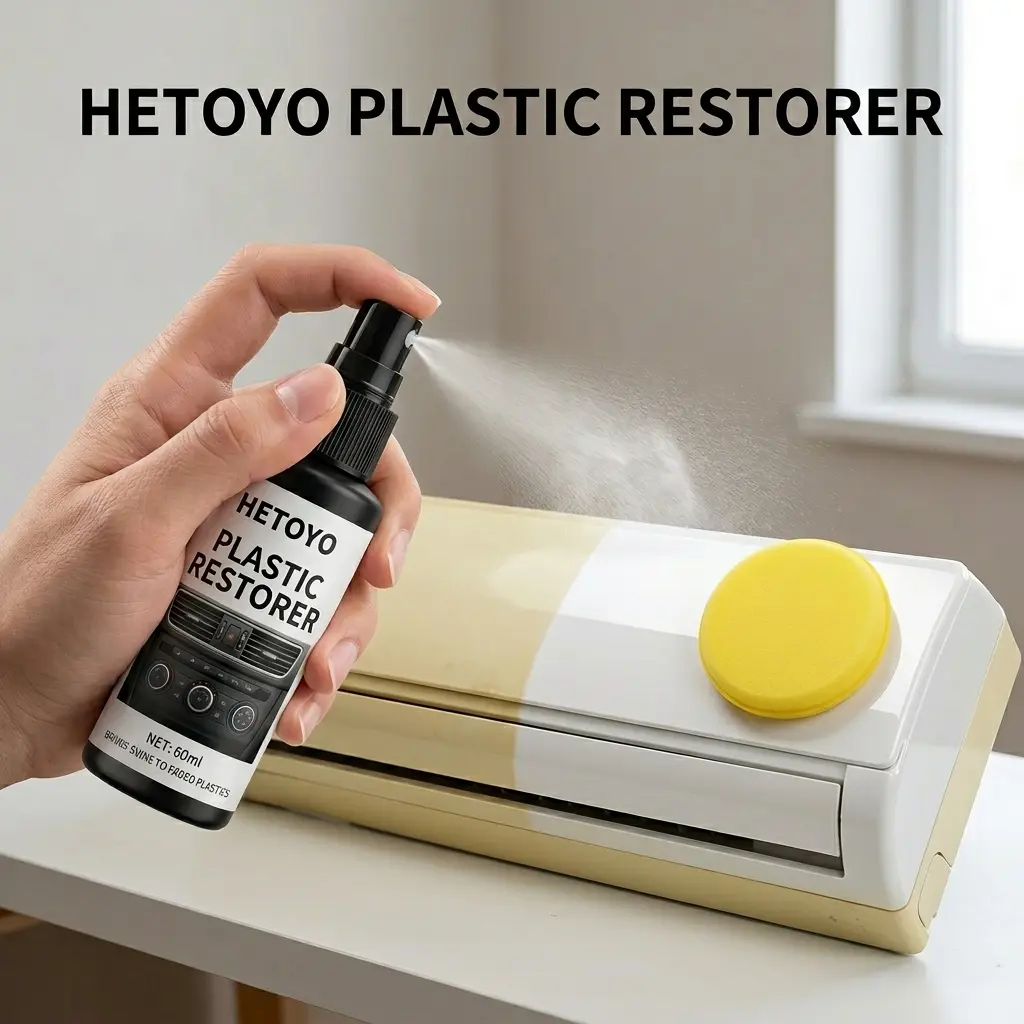 Professional polishing agent, plastic yellowing removal spray – powerful plastic polish, suitable for air conditioner panels and plastic surfaces – gentle formula, does not damage materials, restores surface shine.