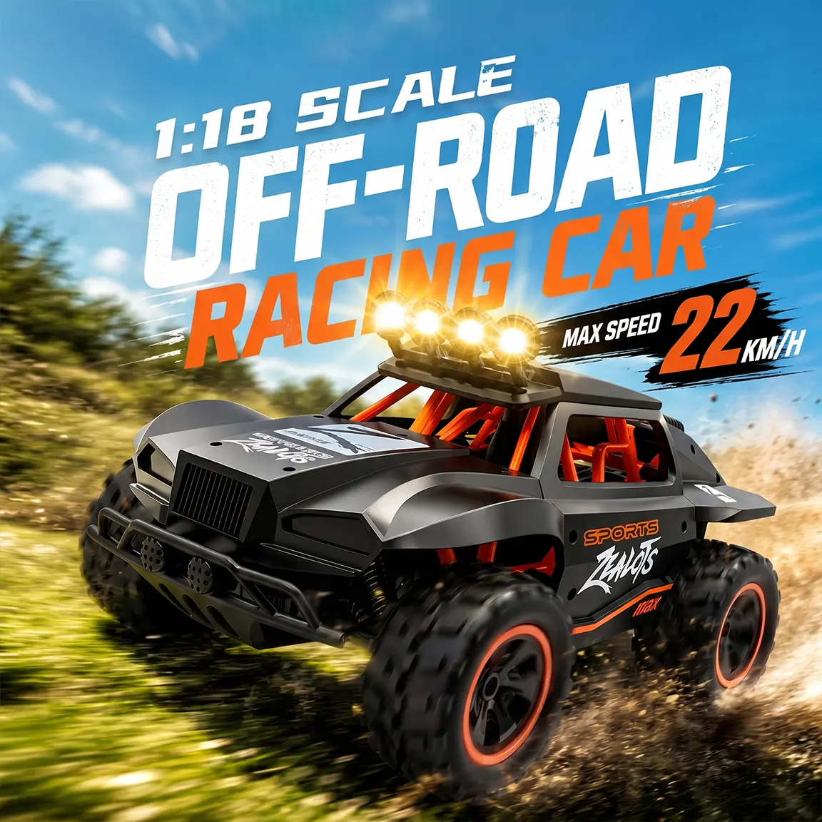 Fastest 1:18 RC Buggy! 22KM/H Max Speed, LED Light Bar & All-Terrain Rubber Tires