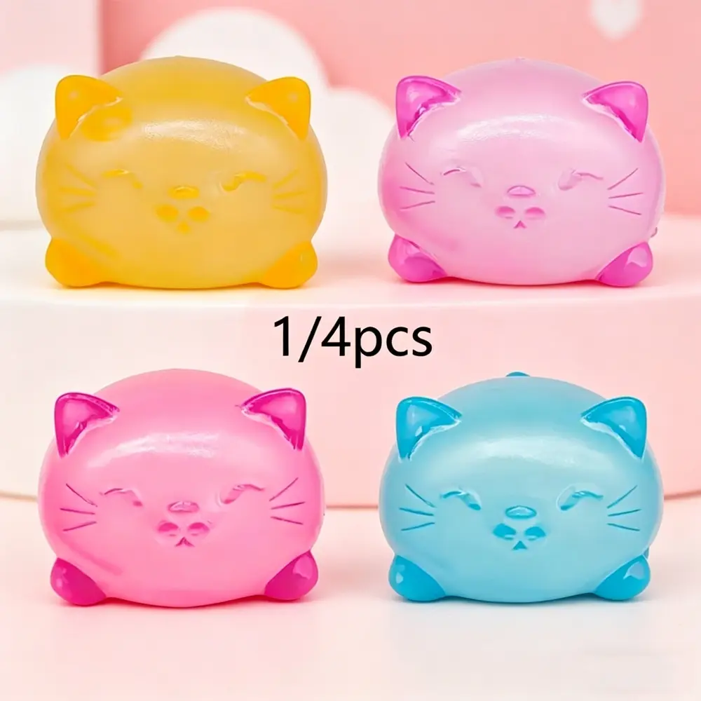 Cute Cat Shape Malt Candy Stress Ball, 4 Colors Available, Kids Party Gift Set, Slow Rebound Tpr, Perfect Classroom Reward, Birthday & Holiday Gifts, Play