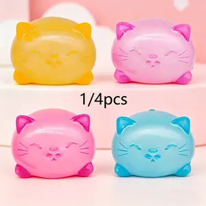 Cute Cat Shape Malt Candy Stress Ball, 4 Colors Available, Kids Party Gift Set, Slow Rebound Tpr, Perfect Classroom Reward, Birthday & Holiday Gifts, Play