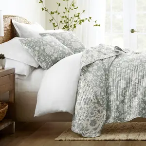 Textured Floral Reversible Quilted Coverlet Set