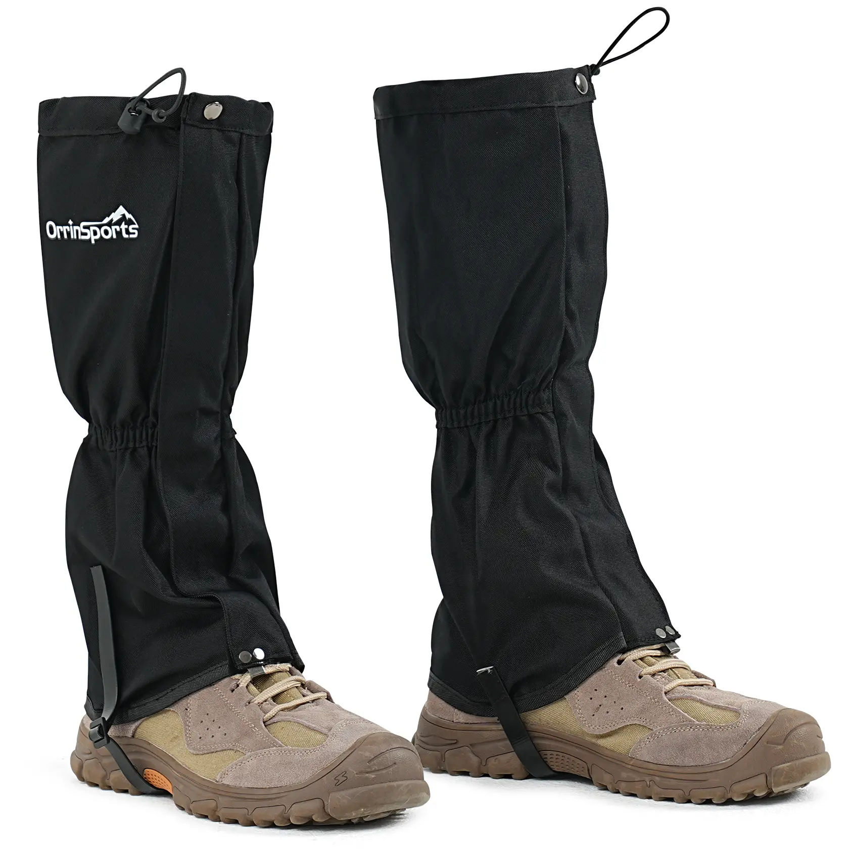 Unisex Nylon Durable Outdoor Boot Gaiters - Black, Adjustable TPU Straps, Waterproof, Breathable, Lightweight, Mud Protection for Muddy Areas, Keeps Feet Dry, Snug Fit, Shoelace Hooks, All Seasons, Hiking, Rocky Climbs, Velcro Straps