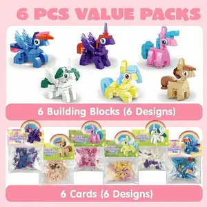 6 Pack Cute Unicorn Capsule Toys, Pony Blind Box Building Blocks for Kids, Fun Surprise Gift for Girls Party & Classroom
