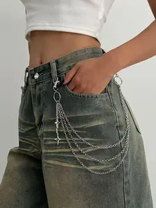 Vintage Simple Multi-Layer Fringe Waist Chain, Trendy Hollow Star Cross Pendant, Hip Hop Multi-Layer Chains, Unisex Fashion Accessory