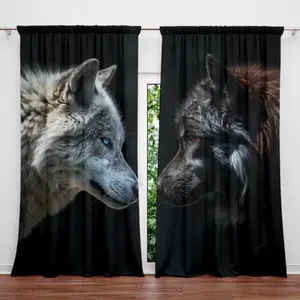 2Pcs /Two wolves print curtains,suitable for bedroom,living room kitchen decoration,home decoration,window decoration