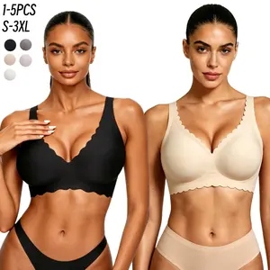 1/2/3/4/5PCS Jelly Wireless Bra Womens Scalloped Comfortable Wireless Bras Push Up Bralettes Seamless Tshirts Bras Deep V Everyday Bras S 3XL