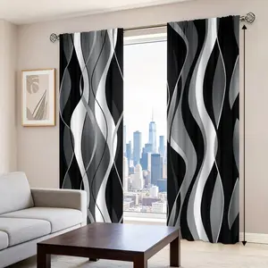 2-Pack, Black Swirl Pattern, Digital Print Curtains, Rod Pocket Design (Rod Not Included), Privacy Curtains, Suitable for Bedroom, Living Room, Study, Dining Room, Home Decor Curtains.