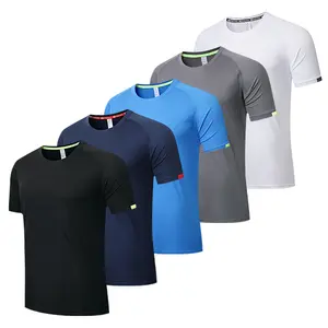 Mens Short Sleeve Crew Neck Gym T Shirt Running Tops 5 Pack Breathable Moisture Wicking Active Workout Shirts Athleisure 100% Polyester