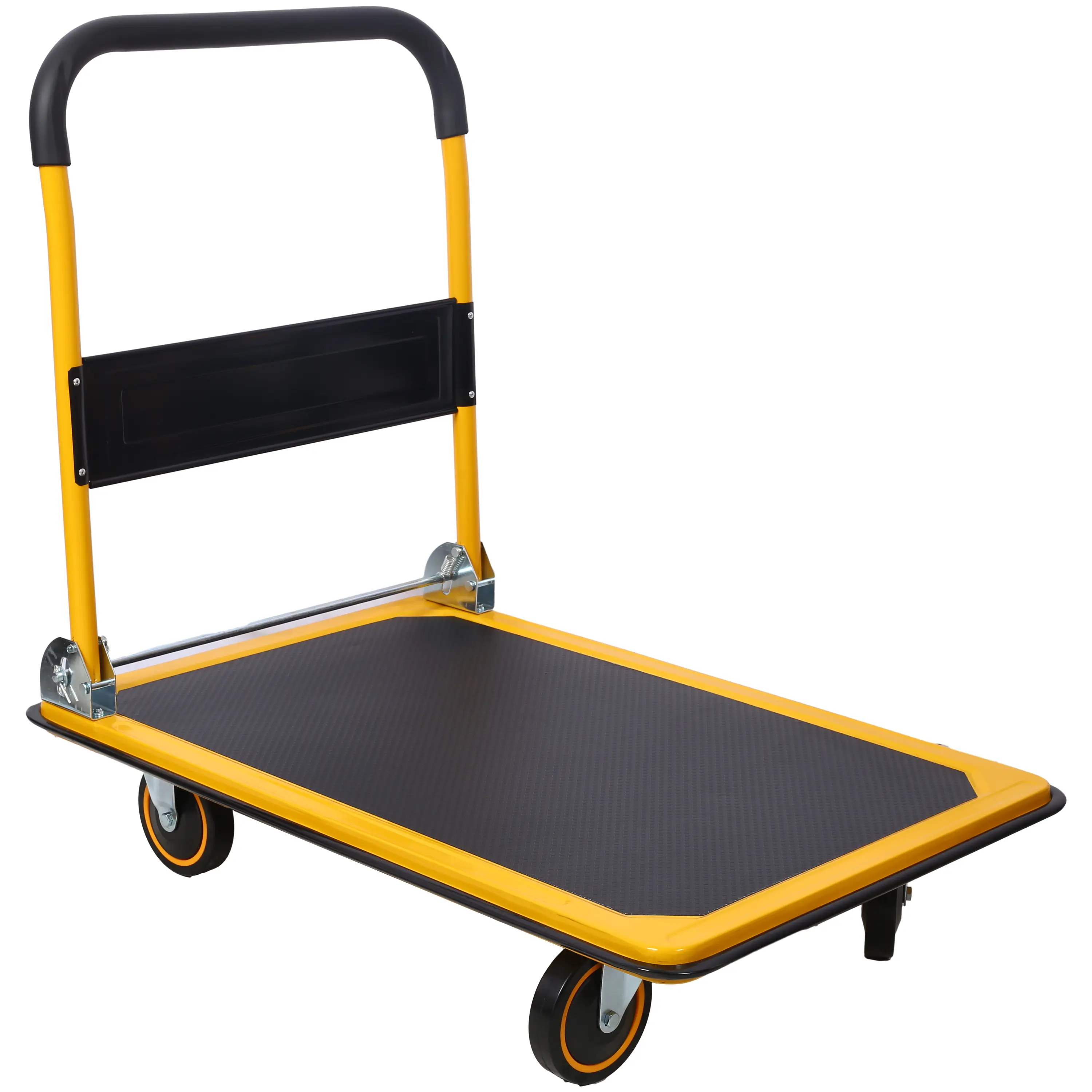Heavy-Duty Folding Collapsible Platform Push Dolly Cart, 330lb Weight Capacity, Steel Frame, Black and Yellow Non-Slip Pad Hand Cart for Home Improvement Building Supplies, Heavy Duty Carts