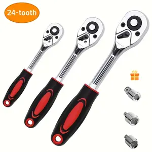 3pcs Ratchet Wrench Set | 1/4" 3/8" 1/2" Drive 24-Tooth Quick-release Retractable Socket Wrench Reversible - Ideal for Mechanics & Enthusiasts - Perfect Gift for Car Repair & Home Improvement (3pcs Sleeve Adapter Included)