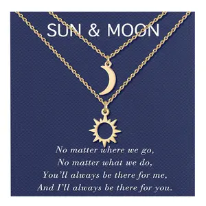 Sun and Moon Star Necklaces Best Friend Friendship Pedant Necklace Gift for Women Teen Girls
