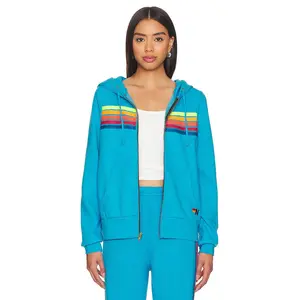Aviator Nation 5 Stripe Zip Hoodie in Neon Blue & Neon Rainbow