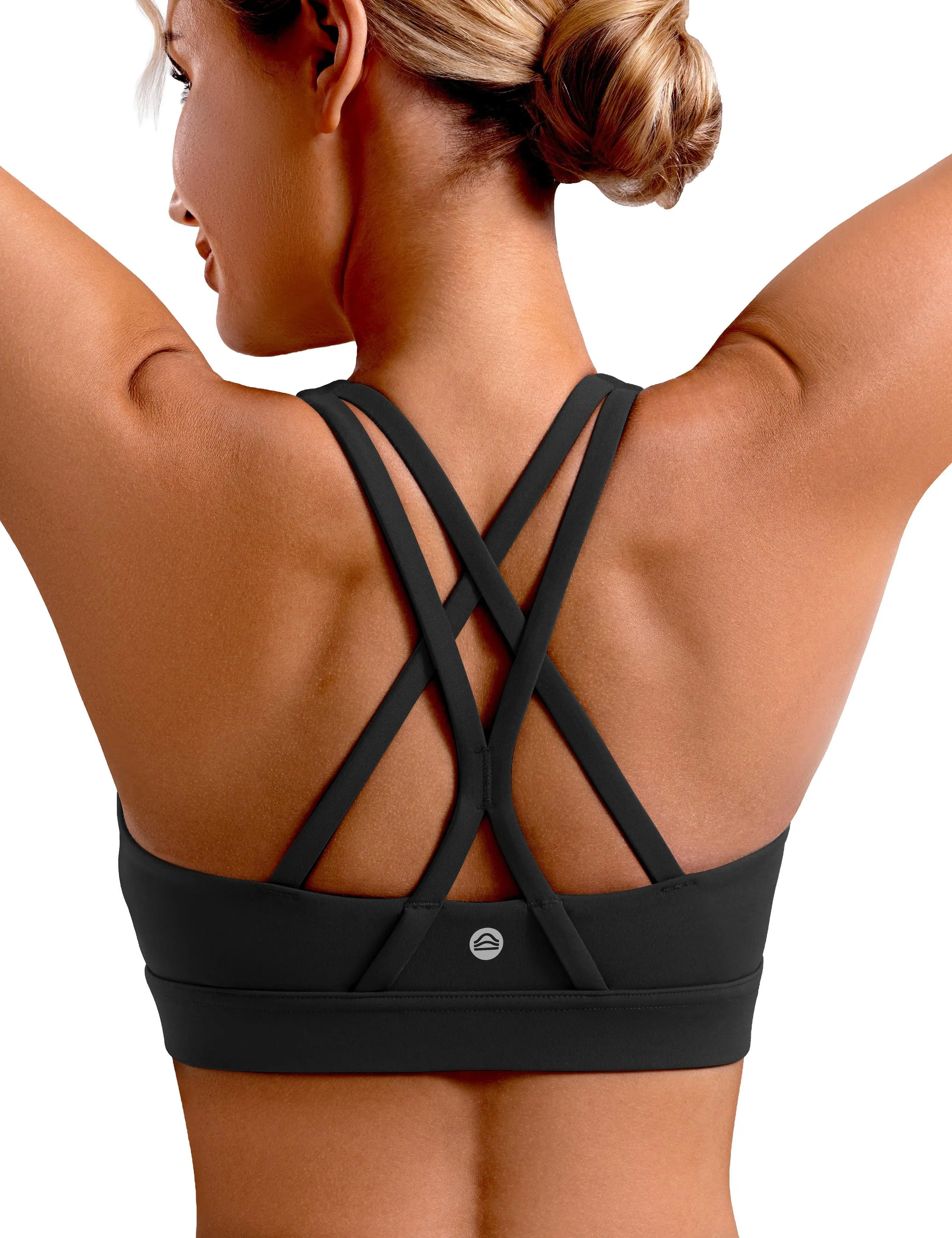 ENERBLOOM Sports Bras for Women Padded Criss Cross Back Yoga Tank Tops Medium Support Strappy Workout Removable Cups
