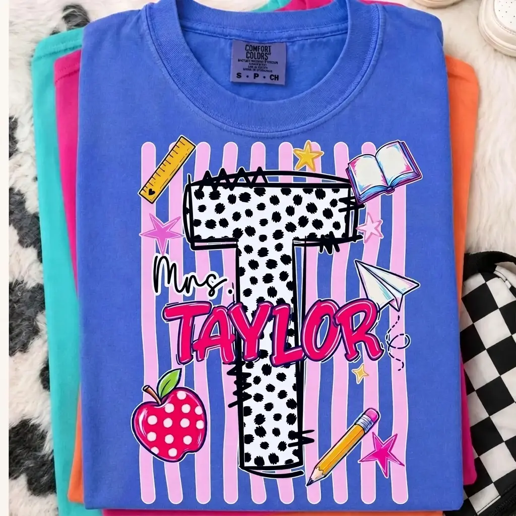 [Custom] Comfort Colors Personalized Teacher Name Shirt, Preppy Initial Teacher Tee, Custom Back To School T-Shirt, Classroom Gift
