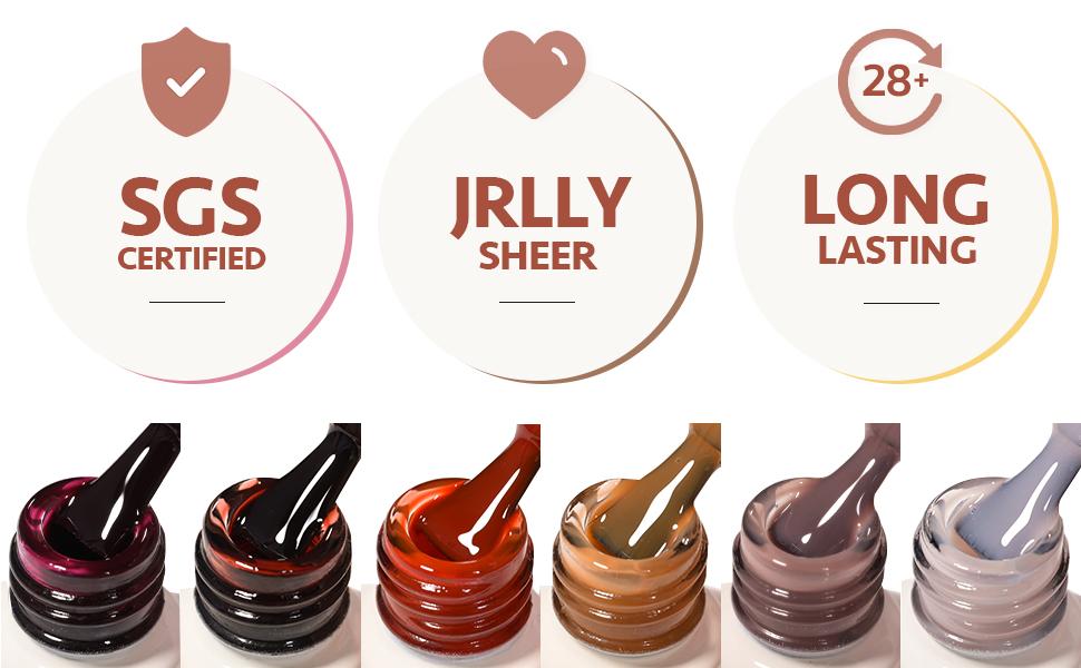 GAOY Tortoise shell Jelly Brown Gel Nail Polish of 6 Transparent Nude White Dark Red Colors Sheer Gel Polish Kit for Salon Gel Manicure and Nail Art DIY at Home
