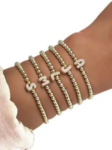 Boho Style Letter Design Beaded Bracelet, Fashionable Elastic Bracelet for Women & Men, Trendy All-match & Exquisite Jewelry for Birthday Gift