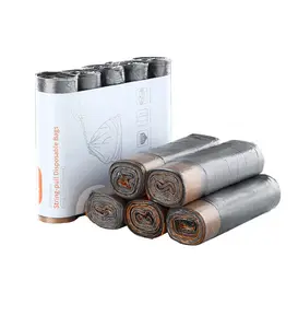 15pcs/Roll*5 Gray Drawstring Bin Bag, Leak-proof Thick Trash Bag, Household Kitchen Garbage Bag, Home Care Supplies