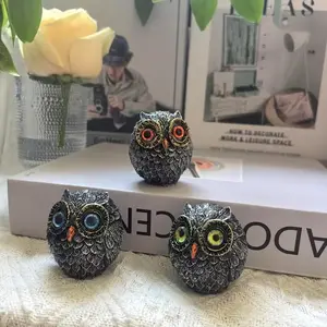 3pack Lucky Mini Owl Statues, Realistic Wisdom Guardian Owls, Feathers, Eyes & Beak, Resin Material, Christmas Decor, Garden, Desk, Shelf Display