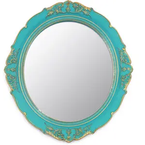 13.1 x 14.8 inchs Decorative Wall Mirror, Hanging Mirrors for Bedroom Living-Room Dresser Decor Oval Blue Plastic Frame