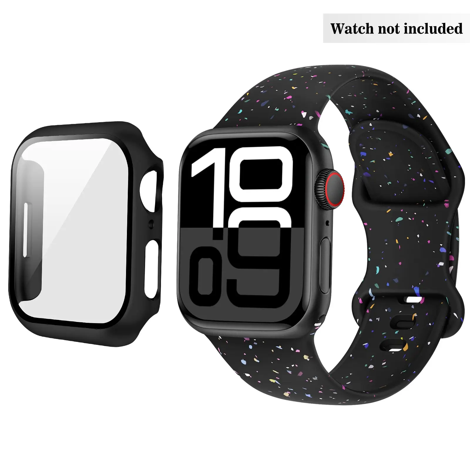 Compatible Apple Watch 40mm/41mm Sport Band & Protective Screen Protector Case Set, Smartwatch Accessories, Watch Screen Cover, Soft Durable Silicone Strap for Iwatch Series 11/10/9/8/7/se/6/5/4