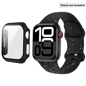 Compatible Apple Watch 40mm/41mm Sport Band & Screen Protector Case Set, Soft Silicone Strap for Iwatch Series 11/10/9/8/7/se/6/5/4