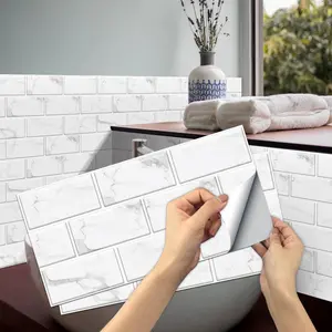 Brick Pattern Self-adhesive Wall Sticker, Retro Ceramic Tile Pattern Wall Paper, Wall Decoration for Home Living Room Bathroom Kitchen, Marble Backsplash Wallpaper