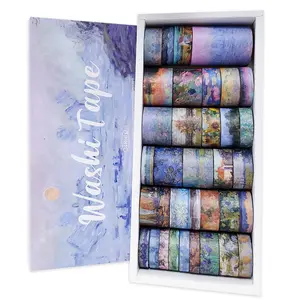 PRSTINCOL 34-Roll Floral Watercolor Oil Painting Washi Tape Set, Adhesive Decals Craft Supplies for Scrapbooking, DIY Crafts