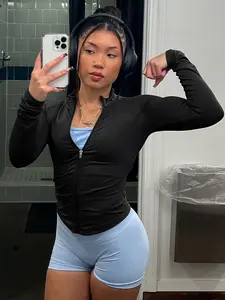 Women's Seamless Stand Collar Drop Shoulder Slim Fit Sports Outdoor Jacket Yoga Top, Comfortable & Stylish Activewear for Women