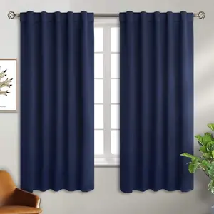 Rod Pocket and Back Tab Blackout Curtains for Bedroom - Thermal Insulated Room Darkening Curtains for Living Room, 42x63 inch, 2 Window Curtain Panels, Navy Blue