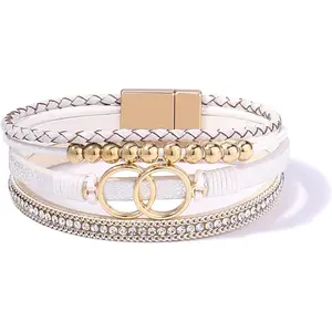 Boho Wrap Bracelets Leather Cuff Bangle Beaded Bracelets for Women Stackable Infinity Bracelets   Mom with  Clasp